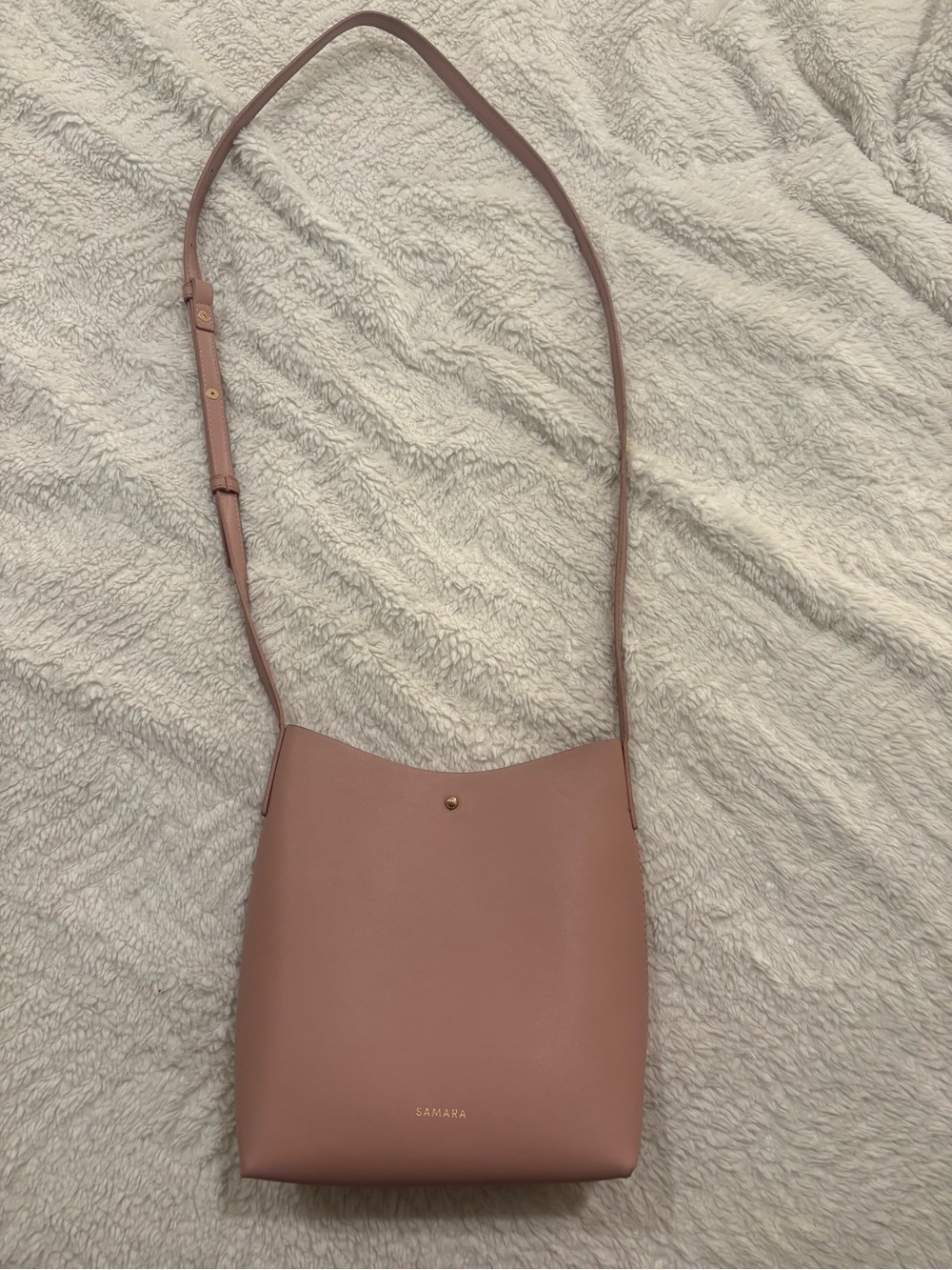 Samara Blush Pink Vegan Leather Crossbody Bag Minimalist Gold Hardware